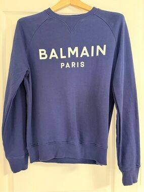 Balmain Blue Crewneck Sweatshirt with White Logo